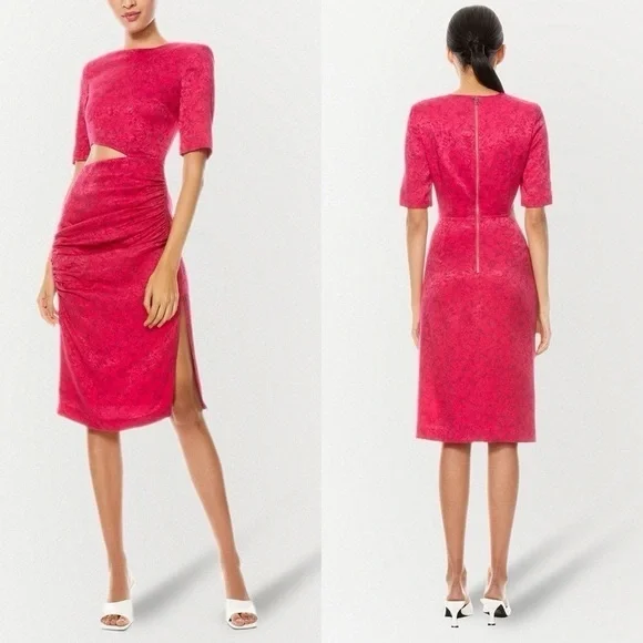 ALICE + OLIVIA Stella Cutout Midi Dress in Pink Size 2 - Picture 1 of 15